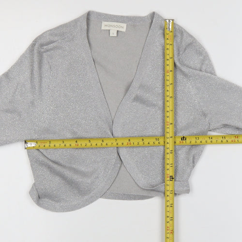 Monsoon Women's Silver Knit Cardigan S V-Neck Glitter Party Style