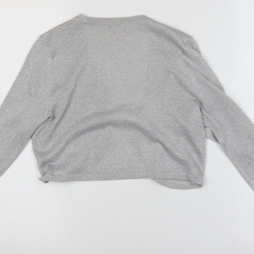 Monsoon Women's Silver Knit Cardigan S V-Neck Glitter Party Style