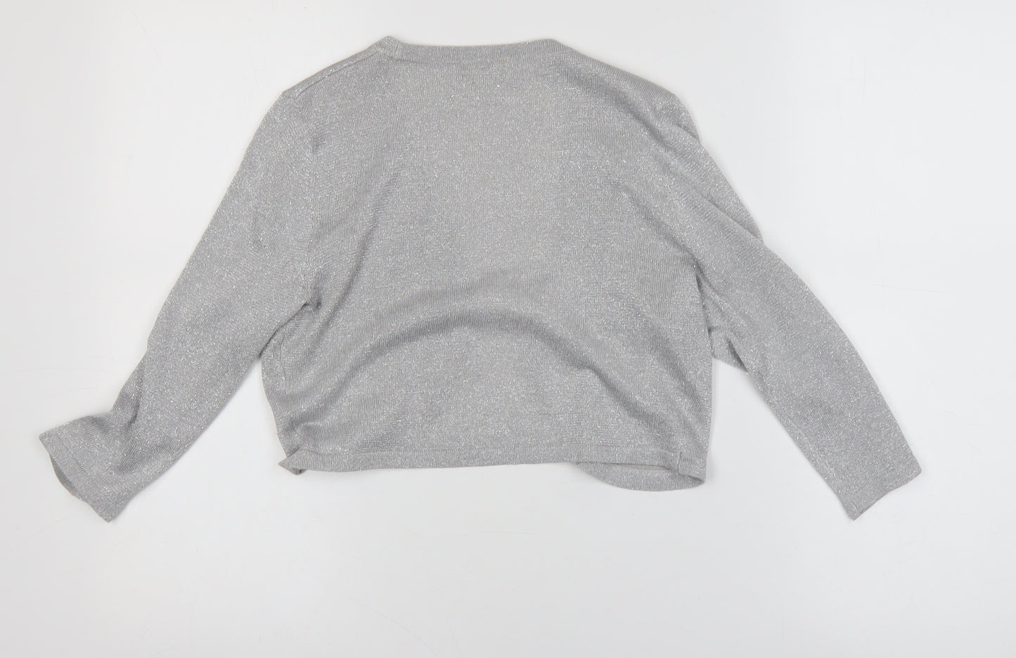 Monsoon Women's Silver Knit Cardigan S V-Neck Glitter Party Style