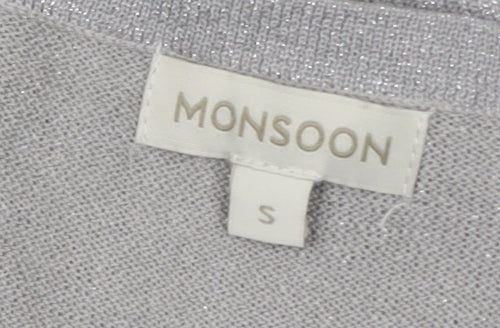 Monsoon Women's Silver Knit Cardigan S V-Neck Glitter Party Style