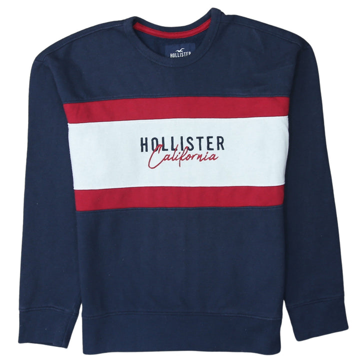 Hollister Men Navy Red Crew Neck Pullover Sweatshirt Size S