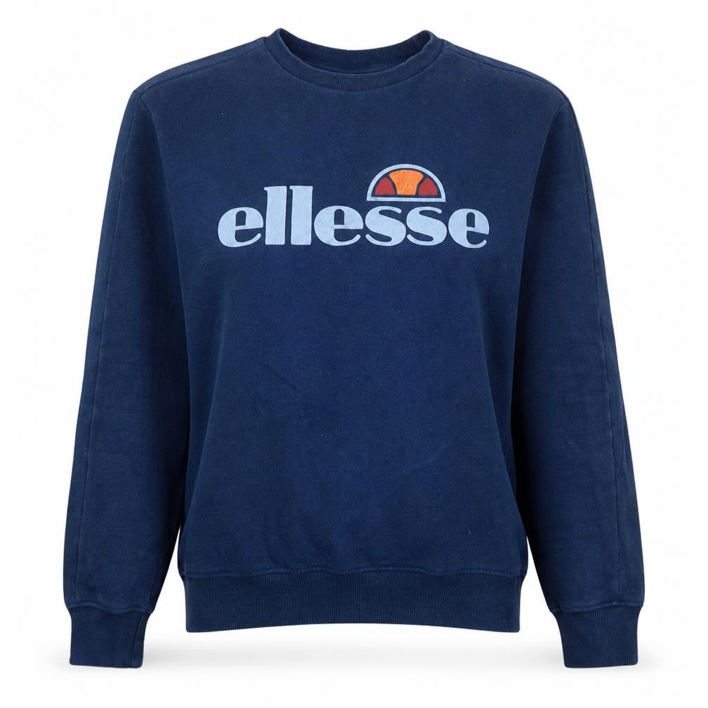 Front view of Ellesse Women's Navy Blue Logo Pullover Sweatshirt UK 8