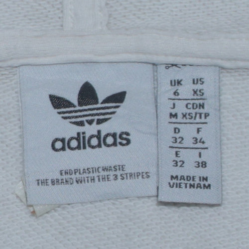 Adidas Women White Pullover Hoodie XS Cotton Logo Sweatshirt