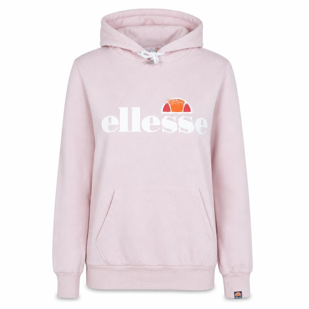 Front view of Ellesse women’s pink pullover hoodie uk 6 classic logo cotton blend