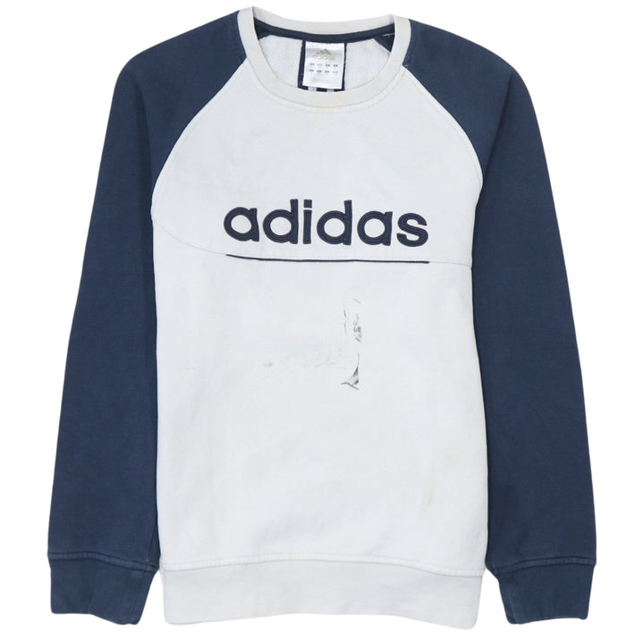 Adidas Mens White Navy XL Pullover Crew Neck Logo Sweatshirt