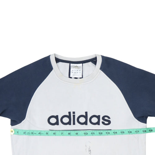 Adidas Mens White Navy XL Pullover Crew Neck Logo Sweatshirt