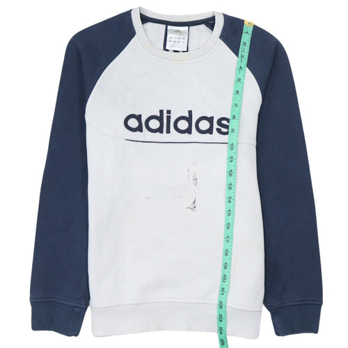 Adidas Mens White Navy XL Pullover Crew Neck Logo Sweatshirt