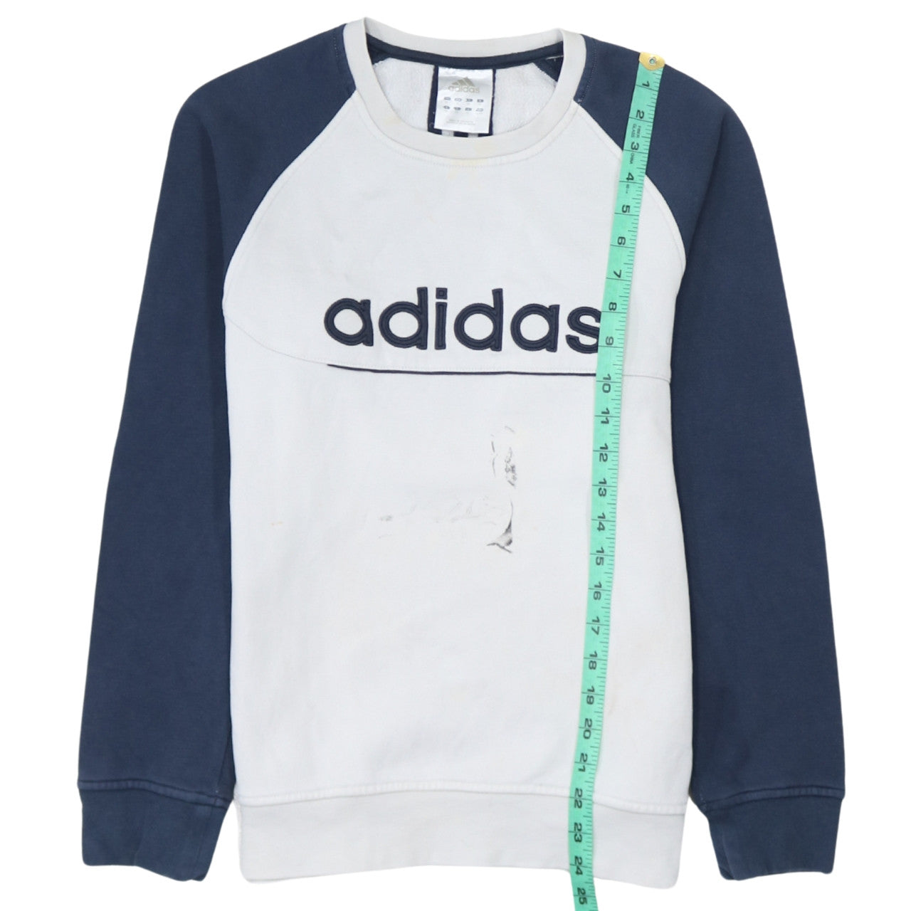 Adidas Mens White Navy XL Pullover Crew Neck Logo Sweatshirt