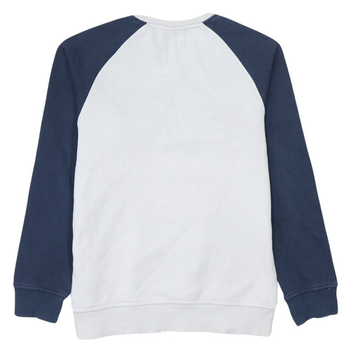 Adidas Mens White Navy XL Pullover Crew Neck Logo Sweatshirt