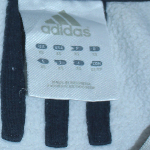 Adidas Mens White Navy XL Pullover Crew Neck Logo Sweatshirt