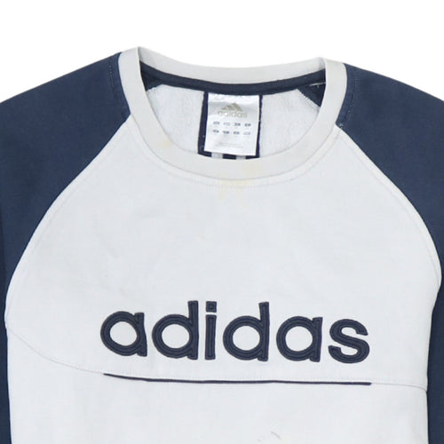 Adidas Mens White Navy XL Pullover Crew Neck Logo Sweatshirt