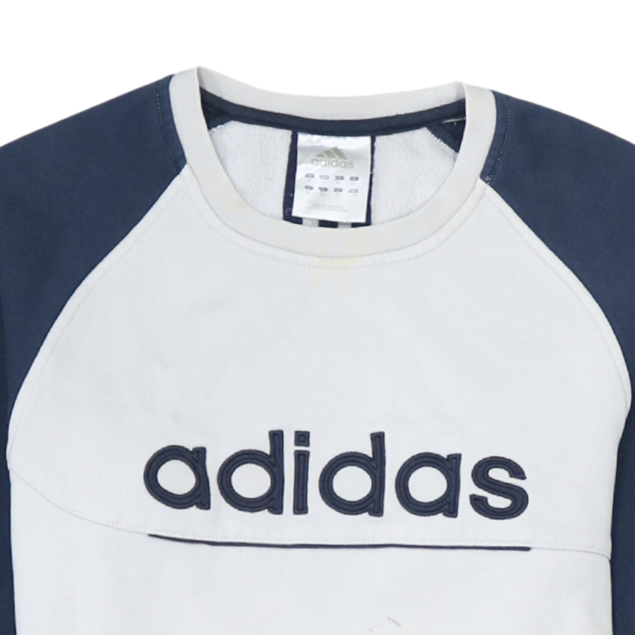 Adidas Mens White Navy XL Pullover Crew Neck Logo Sweatshirt