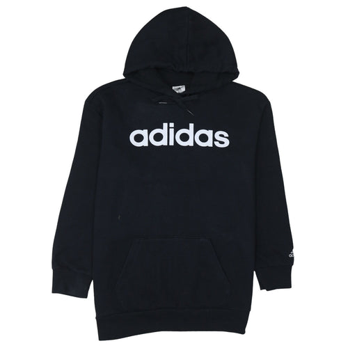 Adidas Womens Black Pullover Hoodie Size 12-14 Logo Sweatshirt
