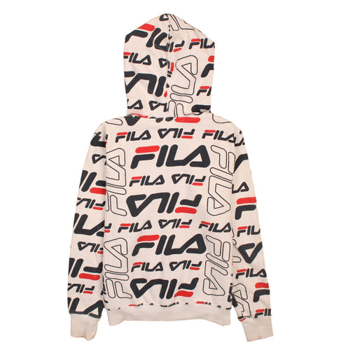 Fila Women’s Beige Full Zip Hoodie UK 12 Logo Print Vintage Style