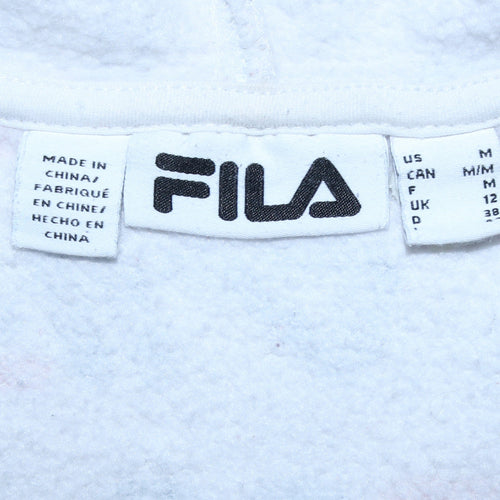 Fila Women’s Beige Full Zip Hoodie UK 12 Logo Print Vintage Style