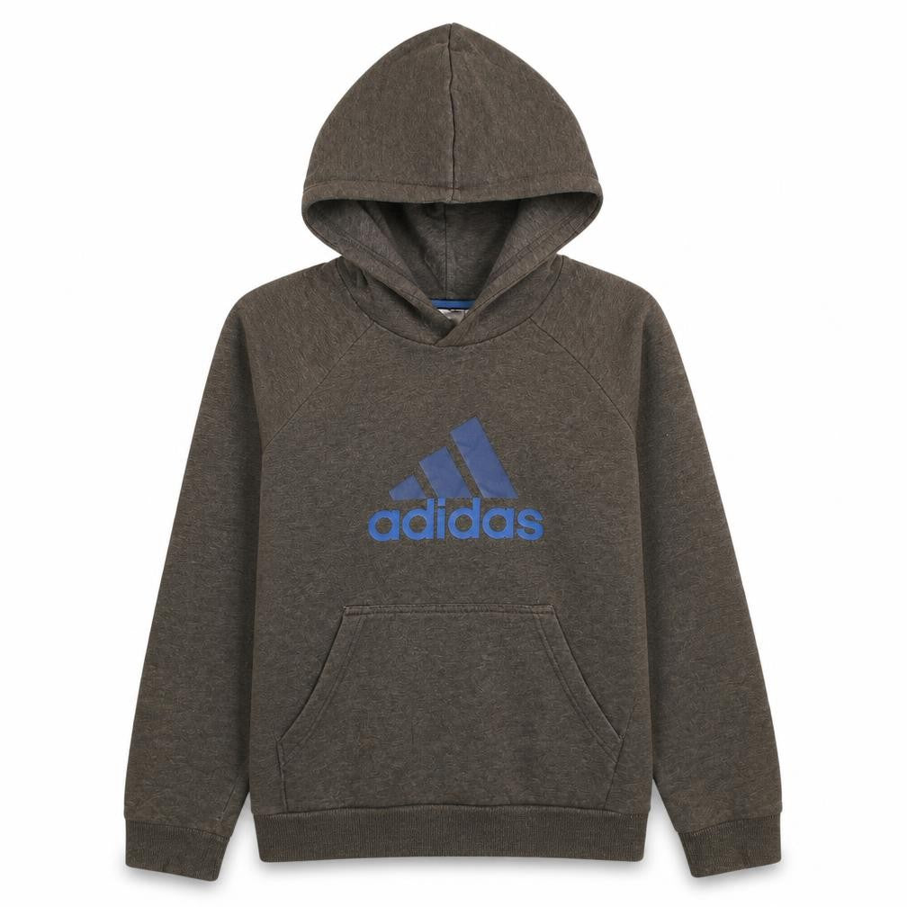 Front view of Adidas boys’ grey pullover hoodie 11-12 years logo graphic print