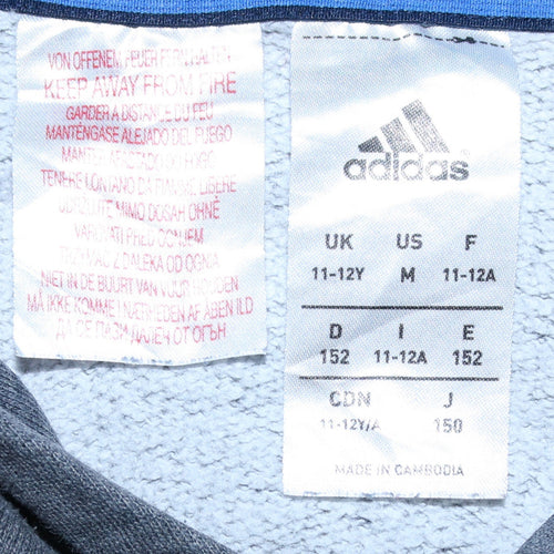 Adidas Boys Grey Pullover Hoodie 11-12 Years Logo Graphic Print