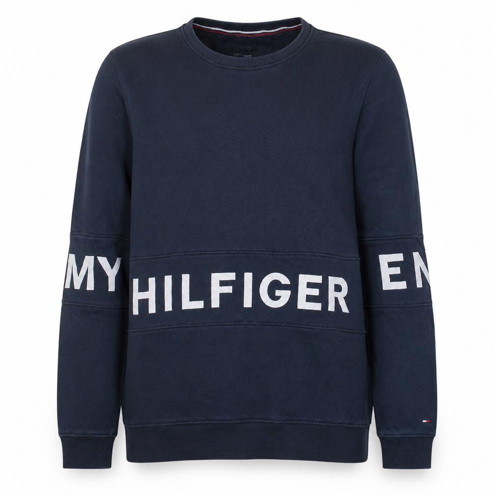 Front view of Tommy Hilfiger Men's Blue XL Logo Crew Neck Sweatshirt