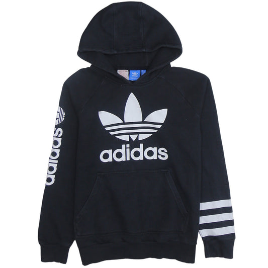 Adidas Boys Black Hoodie 13–14Y Pullover Cotton Blend Graphic Print