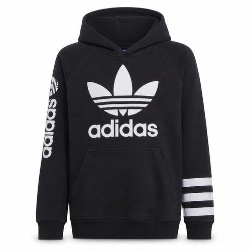 Adidas Boys Black Hoodie 13–14Y Pullover Cotton Blend Graphic Print