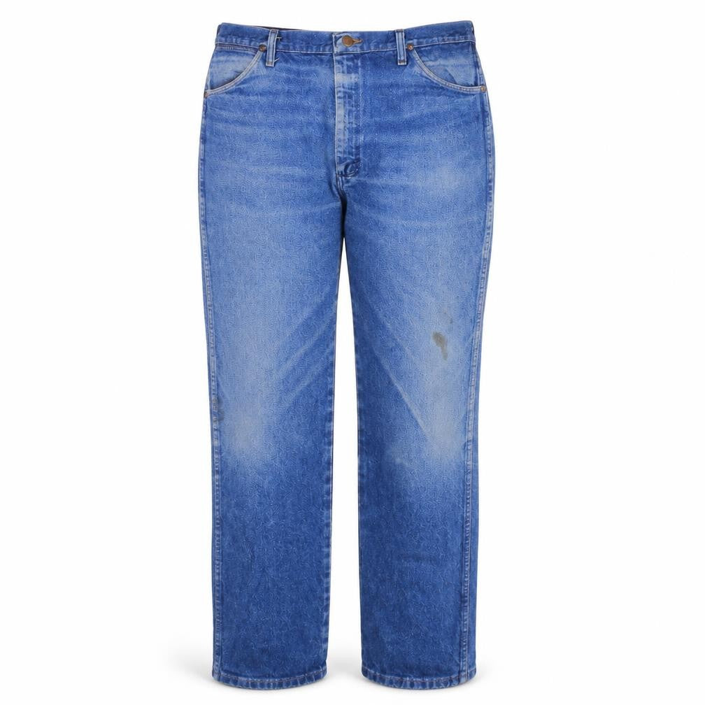 Front view of Wrangler Men Blue 38 x 34 Straight Leg Denim Jeans
