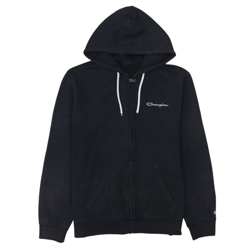 Champion Men's Black Full Zip Hoodie Size L Logo Fleece