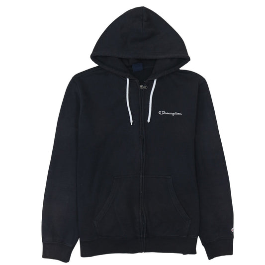 Champion Men's Black Full Zip Hoodie Size L Logo Fleece