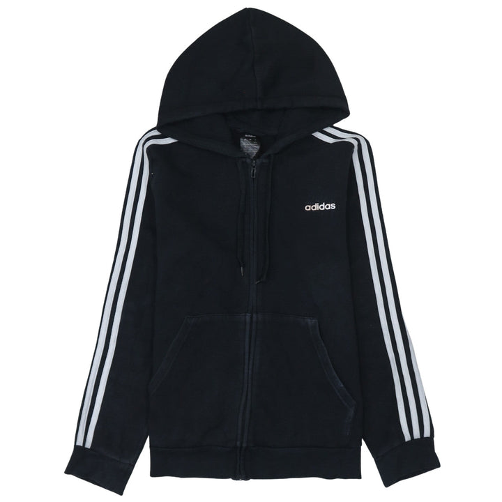 Adidas Women Black Full Zip Hoodie L Hooded Sweatshirt Casual