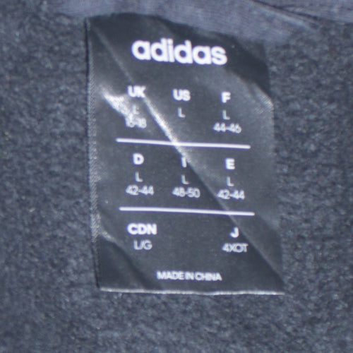 Adidas Women Black Full Zip Hoodie L Hooded Sweatshirt Casual