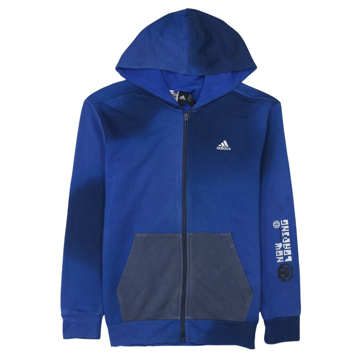 Adidas Boys Blue Full Zip Hoodie 14 Years Cotton Blend Sportswear