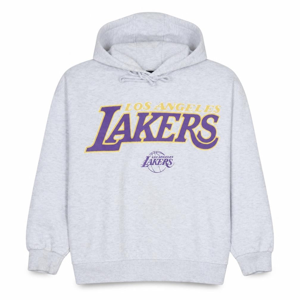 Front view of NBA Los Angeles Lakers women’s grey small pullover hoodie