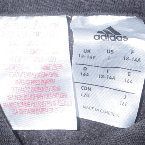 Adidas Boys Black Hoodie 13-14 Years Pullover Sportswear Sweatshirt
