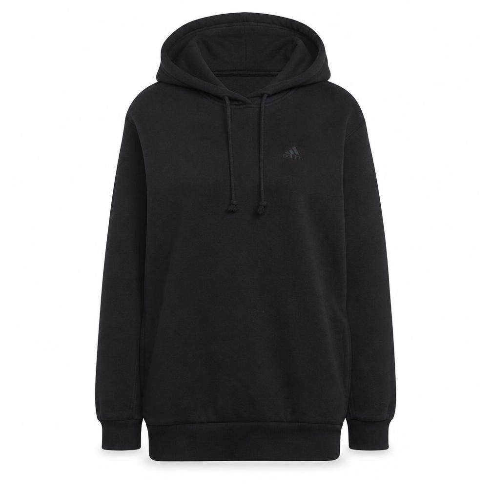 Front view of Adidas women’s black pullover hoodie, size S, - casual hooded sweatshirt