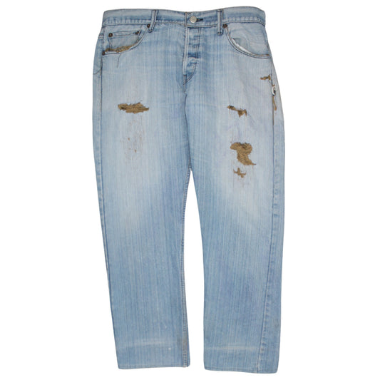 Levi's 501 Men's Blue Light Wash Distressed Straight Denim Jeans 36W 32L
