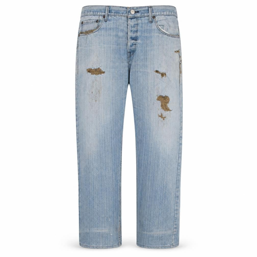 Levi's 501 Men's Blue Light Wash Distressed Straight Denim Jeans 36W 32L