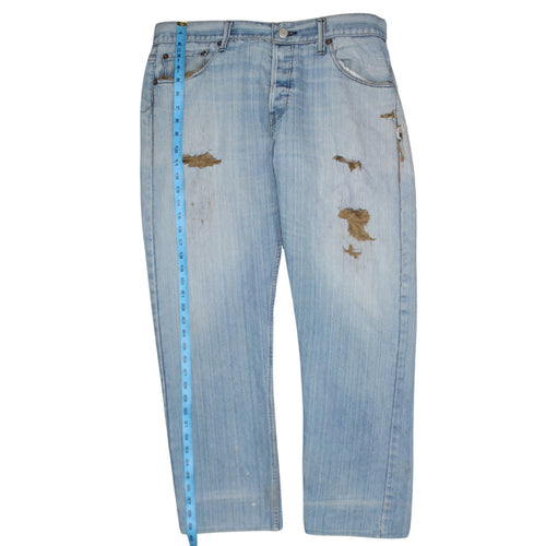 Levi's 501 Men's Blue Light Wash Distressed Straight Denim Jeans 36W 32L