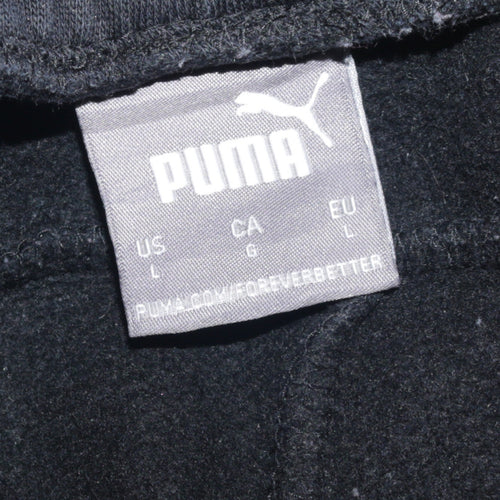 Puma Men’s Black Fleece Joggers L Regular Fit Elastic Waist