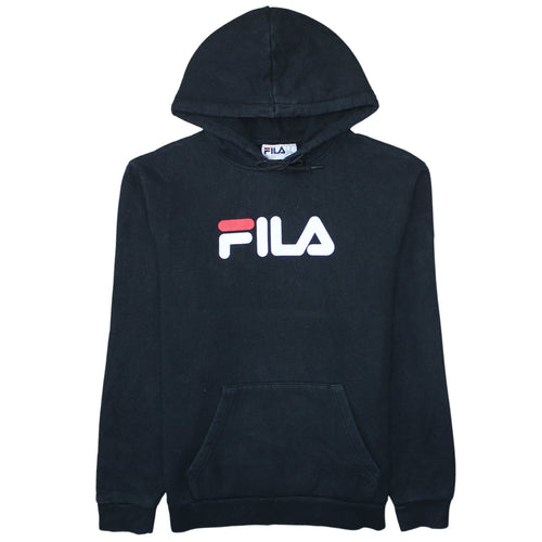Fila Mens Black Pullover Hoodie Medium Logo Graphic Sweatshirt