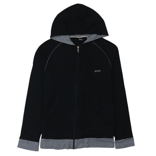 BOSS Men's Black Full Zip Hoodie Size M Grey Trim Logo