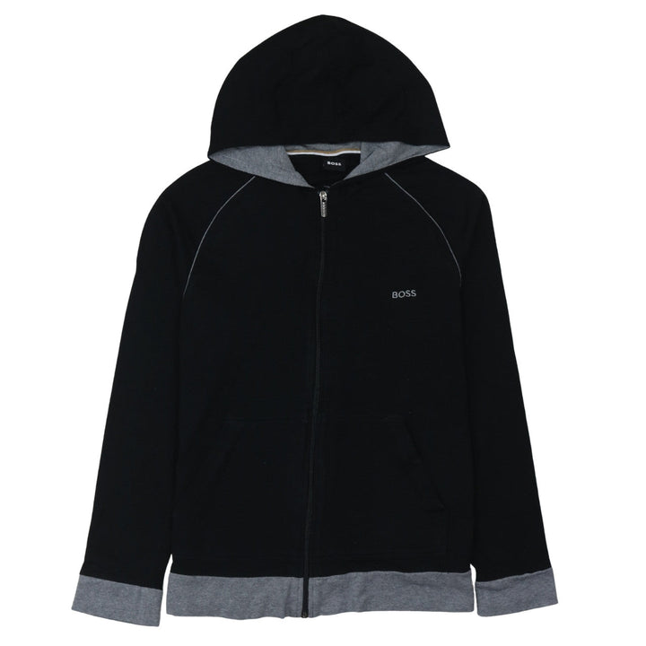 BOSS Men's Black Full Zip Hoodie Size M Grey Trim Logo