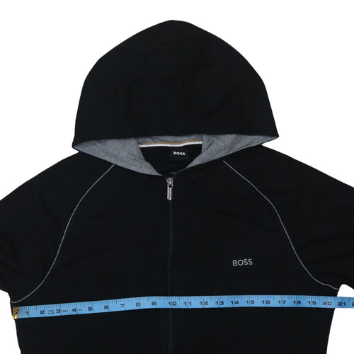 BOSS Men's Black Full Zip Hoodie Size M Grey Trim Logo