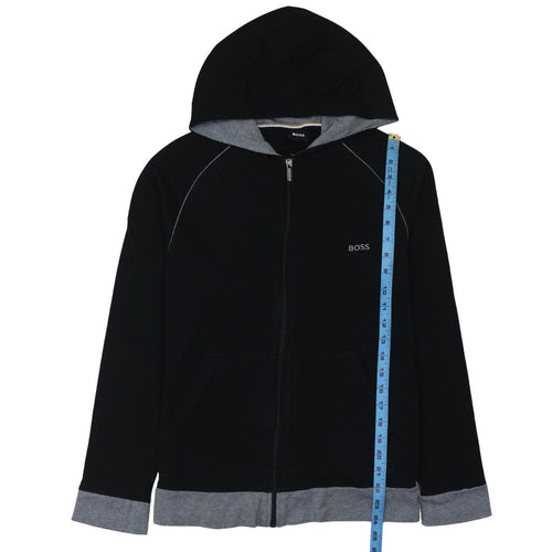 BOSS Men's Black Full Zip Hoodie Size M Grey Trim Logo