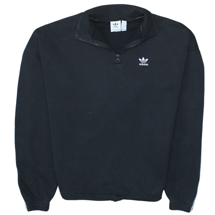 Adidas Women Black 1/4 Zip Sweatshirt Size 12 Logo Trim Casual