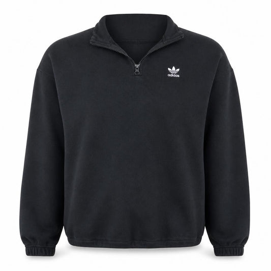 Front view of Adidas Women Black 1/4 Zip Sweatshirt, size 12, Logo Trim Casual