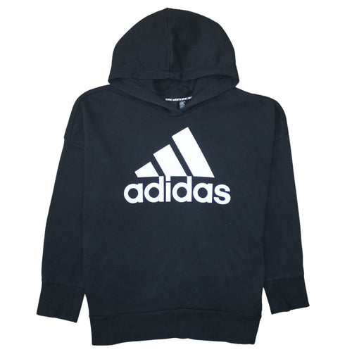 adidas Womens Black XL Pullover Hoodie 100% Cotton Logo Hooded Sweatshirt