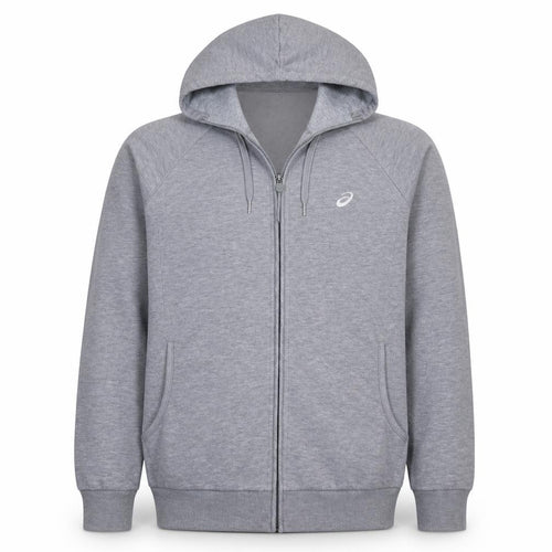 Asics Men Grey Full Zip Hoodie L Lightweight Sportswear