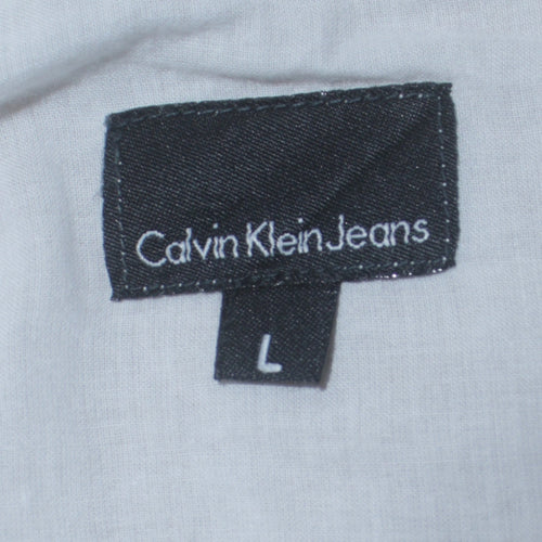 Calvin Klein Jeans Men's White Cotton Long Sleeve Button-Up Shirt L