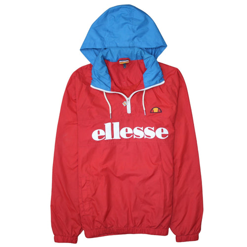 Ellesse Men's Red Blue Hooded 1/4 Zip Windbreaker Jacket Size L
