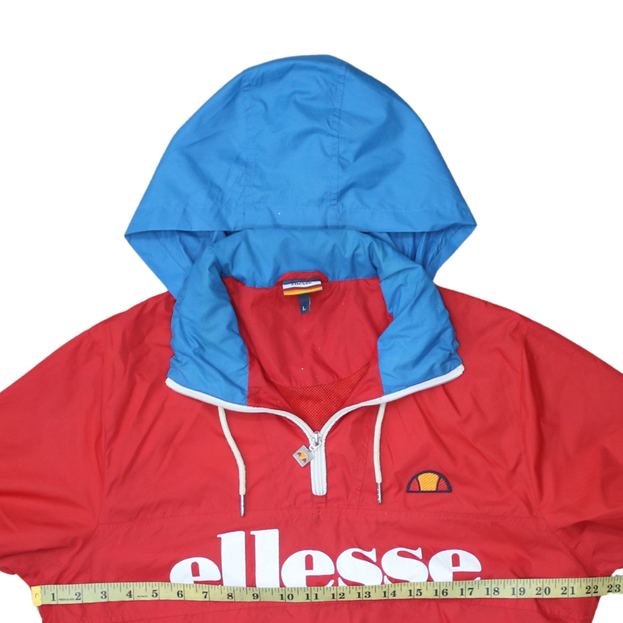 Ellesse Men's Red Blue Hooded 1/4 Zip Windbreaker Jacket Size L