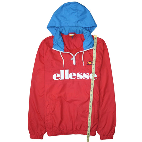 Ellesse Men's Red Blue Hooded 1/4 Zip Windbreaker Jacket Size L